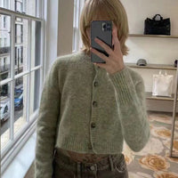 Floral Yarn Round Neck Cardigan Single-Breasted Mohair Soft Waxy Knitted Cardigan for Women Casual Versatile Fashion Versatile