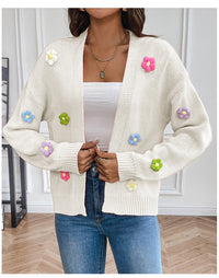Foreign trade cross-border new hand hook flower sweet knitted cardigan sweater coat women's lazy casual loose sweater