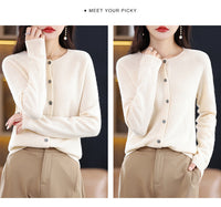 Round Neck Knitted Cardigan for Women, Osmanthus Needle Imitation Outwear Sweater for Women, Loose Spring & Fall Outer Cardigan Sweater Bottoming Shirt