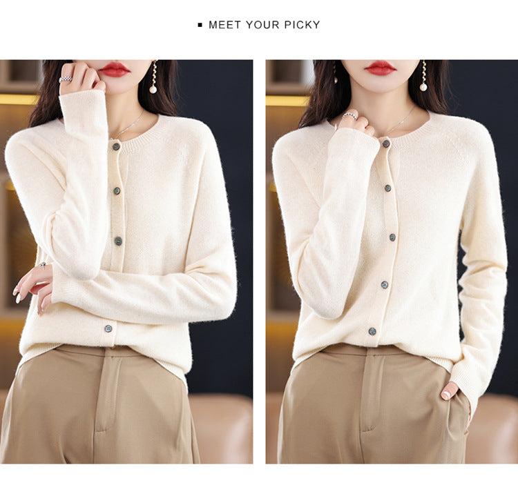 Round Neck Knitted Cardigan for Women, Osmanthus Needle Imitation Outwear Sweater for Women, Loose Spring & Fall Outer Cardigan Sweater Bottoming Shirt