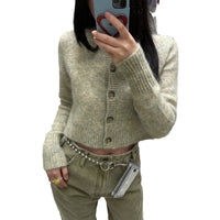 Floral Yarn Round Neck Cardigan Single-Breasted Mohair Soft Waxy Knitted Cardigan for Women Casual Versatile Fashion Versatile