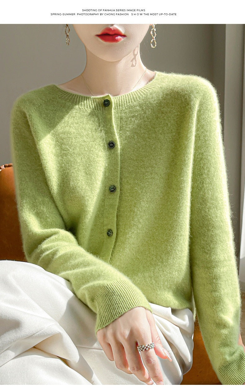 Trendy Knitted Cardigan for Women, Spring and Autumn New Style, Simple Versatile Loose Slimming Soft Round Neck Sweater Jacket