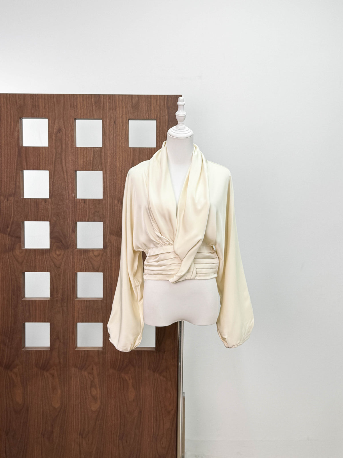 Unique Design, Sexy and Versatile, High-End Asymmetrical Draped V-Neck Waist-Cinching Satin Blouse for Women
