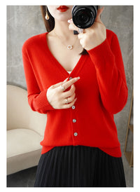 Knitted Cardigan Women's Spring and Autumn Long-Sleeved Sweater Cardigan Thin Age-Reducing Jacket Knitted Sweater Cross-Border Sweater Cardigan Base