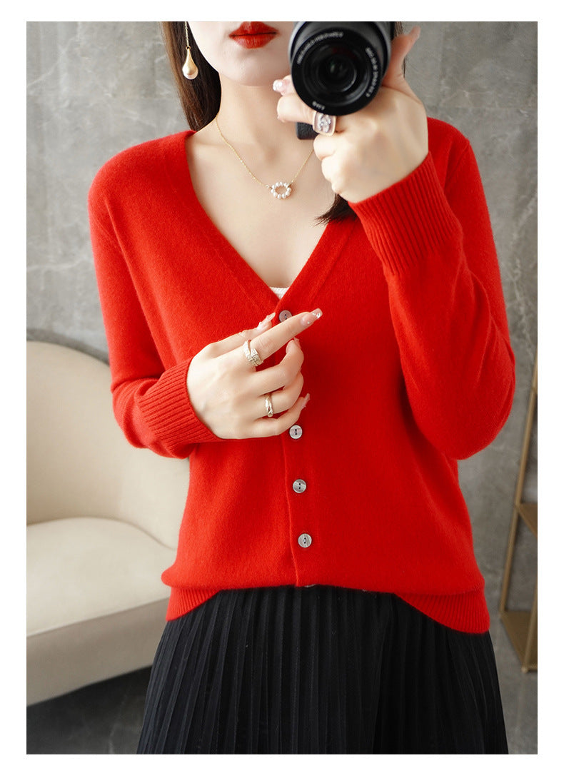 Knitted Cardigan Women's Spring and Autumn Long-Sleeved Sweater Cardigan Thin Age-Reducing Jacket Knitted Sweater Cross-Border Sweater Cardigan Base