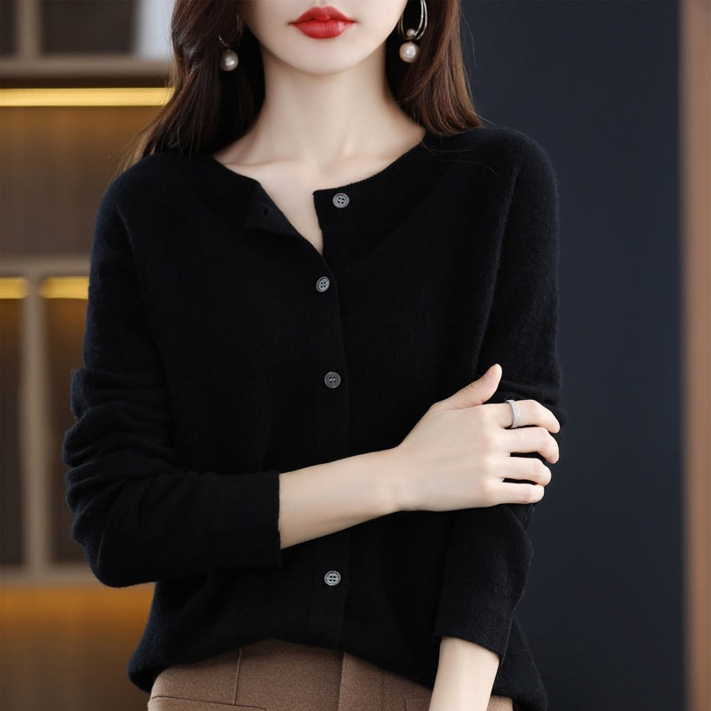 Trendy Knitted Cardigan for Women, Spring and Autumn New Style, Simple Versatile Loose Slimming Soft Round Neck Sweater Jacket