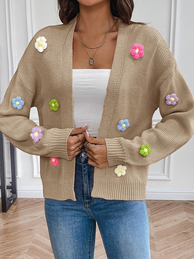 Foreign trade cross-border new hand hook flower sweet knitted cardigan sweater coat women's lazy casual loose sweater