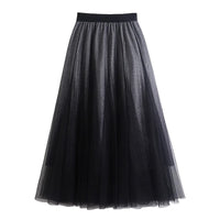 Gradient Starry Sky Bright Silk Mesh Skirt Women's Skirt A- Line Skirt High Waist Large Swing Mesh Pleated Skirt Midi Skirt