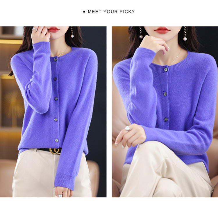 Round Neck Knitted Cardigan for Women, Osmanthus Needle Imitation Outwear Sweater for Women, Loose Spring & Fall Outer Cardigan Sweater Bottoming Shirt