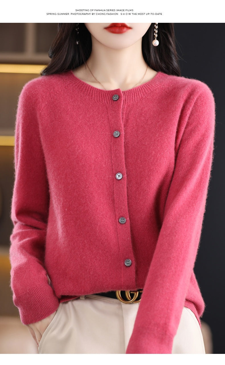 Trendy Knitted Cardigan for Women, Spring and Autumn New Style, Simple Versatile Loose Slimming Soft Round Neck Sweater Jacket