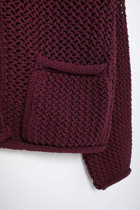 Amazon Cross-border Women's Casual All-match Thick Needle Knitted Cardigan Autumn Loose Hollow Solid Color Sweater Jacket