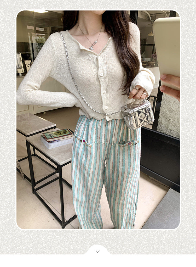 Dopamine Super Nice Long-Sleeved Knitted Cardigan for Women 2025 Summer New Style Petite Anti-Sun Blouse Slim Top
