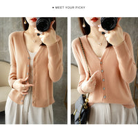 Knitted Cardigan Women's Spring and Autumn Long-Sleeved Sweater Cardigan Thin Age-Reducing Jacket Knitted Sweater Cross-Border Sweater Cardigan Base