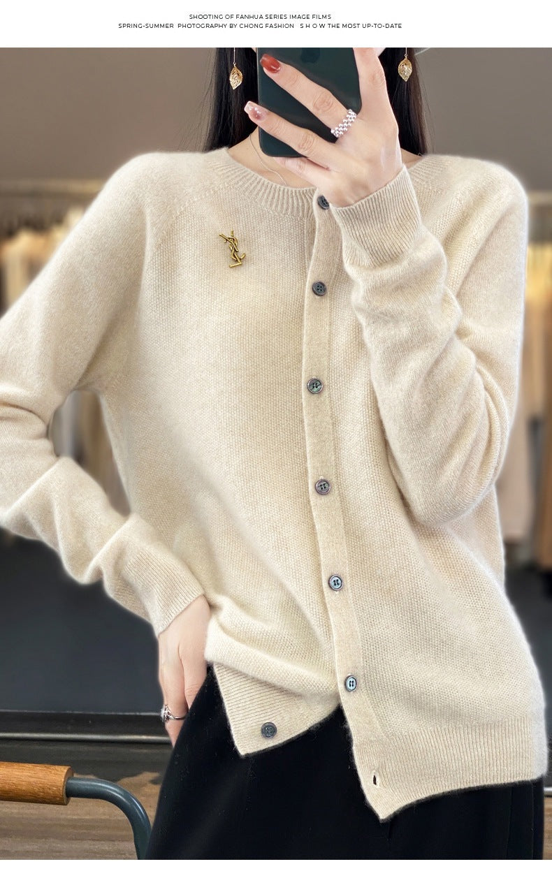 Trendy Knitted Cardigan for Women, Spring and Autumn New Style, Simple Versatile Loose Slimming Soft Round Neck Sweater Jacket