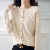Autumn and Winter New Round Neck Knitted Cardigan Women's Loose Large Size Sweater Versatile Jacket Pure Color Bottoming Wool Jacket