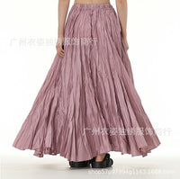 Amazon European and American Style Simple Crinkled Midi Skirt 2026 Summer New Fashion Brand Women's Clothing Trendy Versatile Oversized Flared Skirt