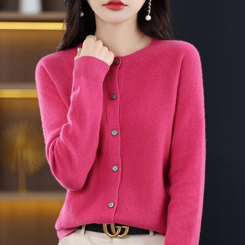 Round Neck Knitted Cardigan for Women, Osmanthus Needle Imitation Outwear Sweater for Women, Loose Spring & Fall Outer Cardigan Sweater Bottoming Shirt