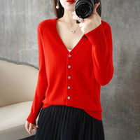 Knitted Cardigan Women's Spring and Autumn Long-Sleeved Sweater Cardigan Thin Age-Reducing Jacket Knitted Sweater Cross-Border Sweater Cardigan Base
