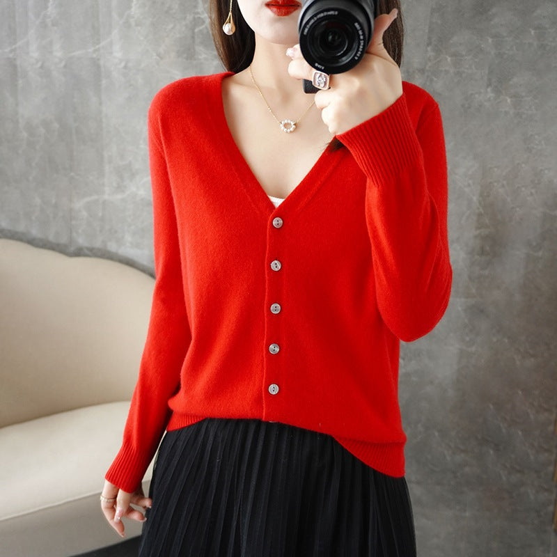 Knitted Cardigan Women's Spring and Autumn Long-Sleeved Sweater Cardigan Thin Age-Reducing Jacket Knitted Sweater Cross-Border Sweater Cardigan Base