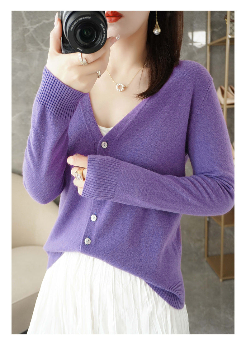Knitted Cardigan Women's Spring and Autumn Long-Sleeved Sweater Cardigan Thin Age-Reducing Jacket Knitted Sweater Cross-Border Sweater Cardigan Base