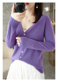 Knitted Cardigan Women's Spring and Autumn Long-Sleeved Sweater Cardigan Thin Age-Reducing Jacket Knitted Sweater Cross-Border Sweater Cardigan Base