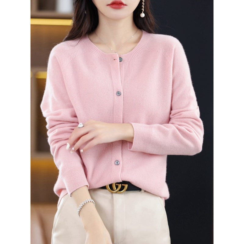 Round Neck Knitted Cardigan for Women, Osmanthus Needle Imitation Outwear Sweater for Women, Loose Spring & Fall Outer Cardigan Sweater Bottoming Shirt