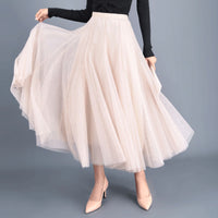 New Long Veil Skirt Oversized Puff Mesh Skirt Women's Spring and Summer High Waist Slim-Fit Pleated A- Line Fairy Skirt