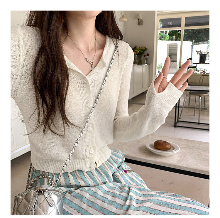 Dopamine Super Nice Long-Sleeved Knitted Cardigan for Women 2025 Summer New Style Petite Anti-Sun Blouse Slim Top