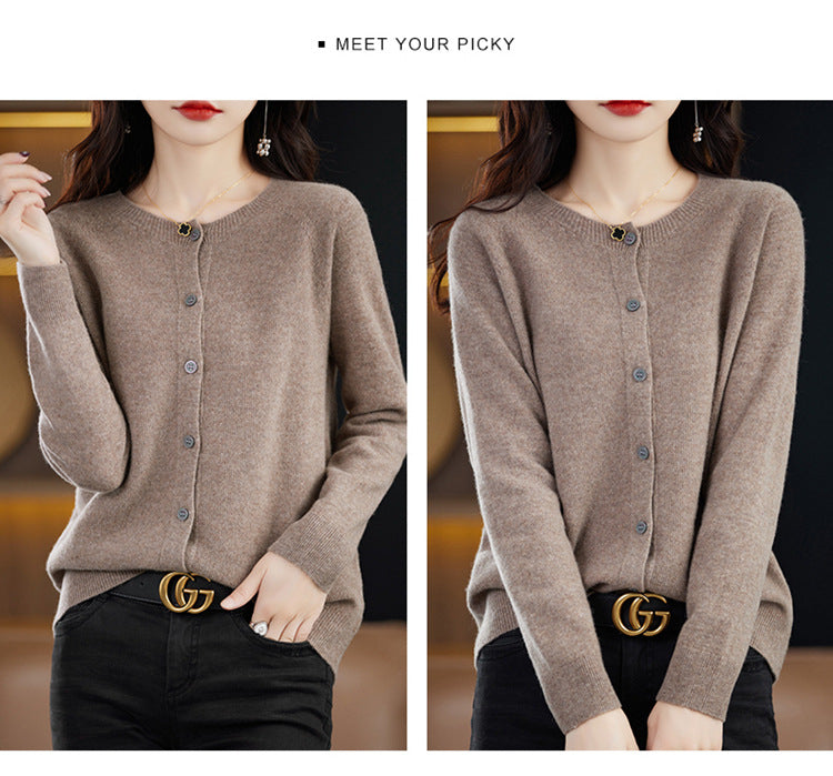 Round Neck Knitted Cardigan for Women, Osmanthus Needle Imitation Outwear Sweater for Women, Loose Spring & Fall Outer Cardigan Sweater Bottoming Shirt