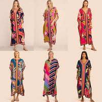 European and American New Positioning Printed Blouse Seaside Vacation Long Dress Loose Blouse Bikini Swimwear Long Gown Women