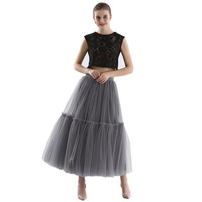 Mesh Skirt for Women 2025 Spring, Summer, and Autumn Long High-Waisted Ladylike Cake Skirt with Pleated Patchwork Midi Skirt with a Large Hem