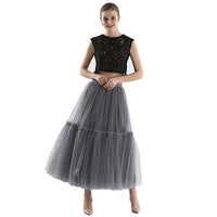 Mesh Skirt for Women 2025 Spring, Summer, and Autumn Long High-Waisted Ladylike Cake Skirt with Pleated Patchwork Midi Skirt with a Large Hem