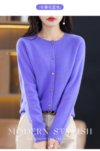 Round Neck Knitted Cardigan for Women, Osmanthus Needle Imitation Outwear Sweater for Women, Loose Spring & Fall Outer Cardigan Sweater Bottoming Shirt