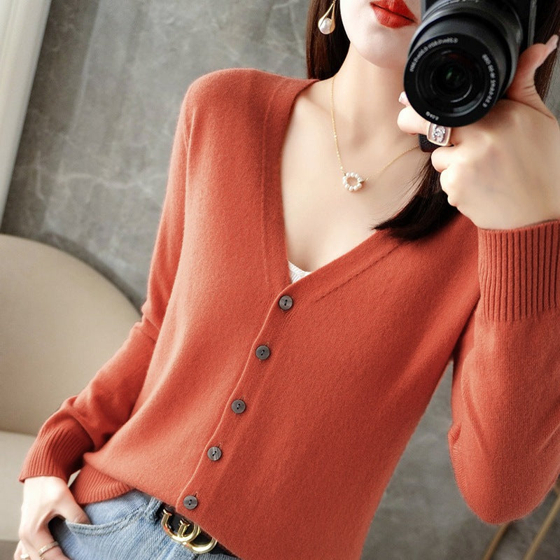 Knitted Cardigan Women's Spring and Autumn Long-Sleeved Sweater Cardigan Thin Age-Reducing Jacket Knitted Sweater Cross-Border Sweater Cardigan Base