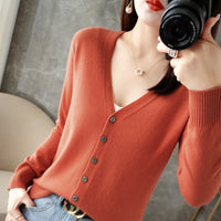 Knitted Cardigan Women's Spring and Autumn Long-Sleeved Sweater Cardigan Thin Age-Reducing Jacket Knitted Sweater Cross-Border Sweater Cardigan Base