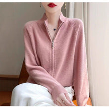 Autumn and Winter New Round Neck Knitted Cardigan Women's Loose Large Size Sweater Versatile Jacket Pure Color Bottoming Wool Jacket