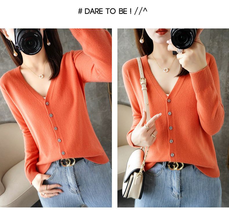 Knitted Cardigan Women's Spring and Autumn Long-Sleeved Sweater Cardigan Thin Age-Reducing Jacket Knitted Sweater Cross-Border Sweater Cardigan Base