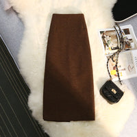 Woolen Midi Skirt for Women, 2026 Spring, Autumn, and Winter Thickened High-Waisted Slit Straight Pencil Skirt