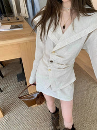 Romantic Early Morning · Spring New Lapel Irregular Placket Long Sleeve Shirt for Women & A- line Half Skirt