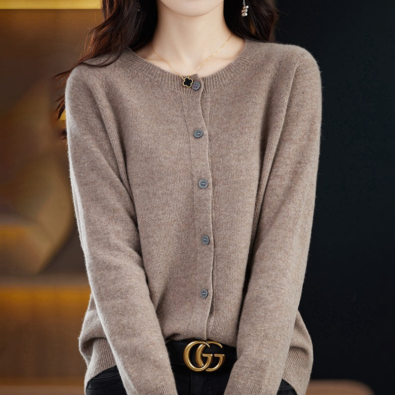 Round Neck Knitted Cardigan for Women, Osmanthus Needle Imitation Outwear Sweater for Women, Loose Spring & Fall Outer Cardigan Sweater Bottoming Shirt