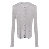 South Korea Dongdaemun fashionable all-match slim-fit sexy black micro-transparent sun protection long-sleeved knitted cardigan top for women