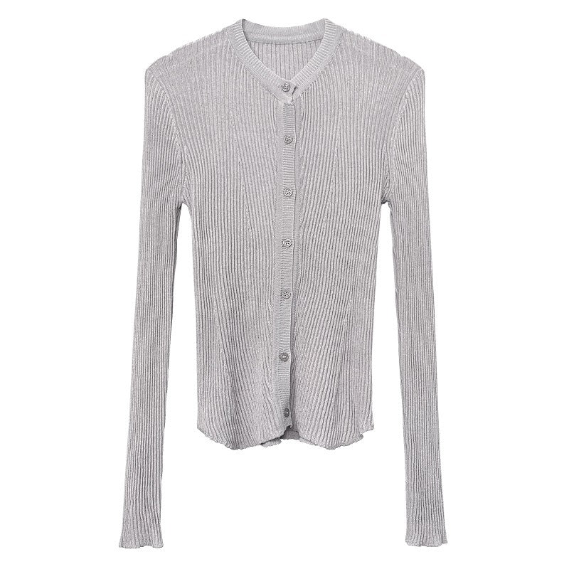 South Korea Dongdaemun fashionable all-match slim-fit sexy black micro-transparent sun protection long-sleeved knitted cardigan top for women