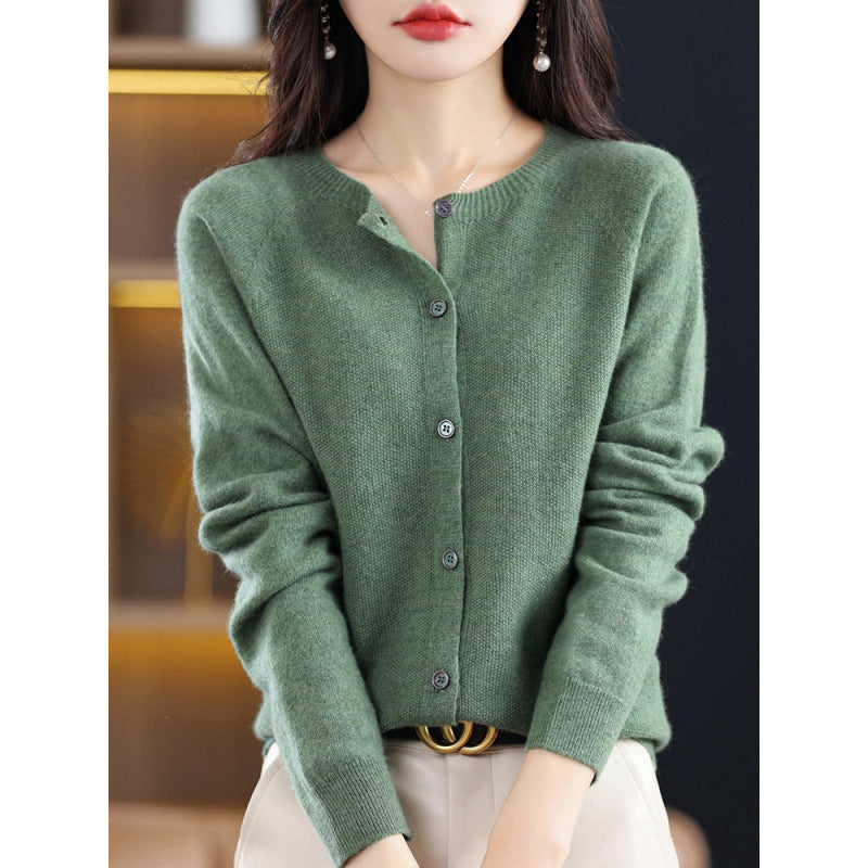 Round Neck Knitted Cardigan for Women, Osmanthus Needle Imitation Outwear Sweater for Women, Loose Spring & Fall Outer Cardigan Sweater Bottoming Shirt