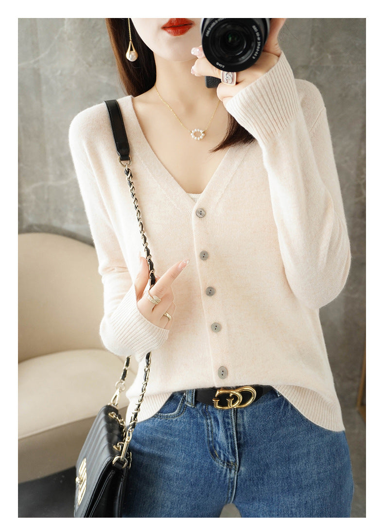 Knitted Cardigan Women's Spring and Autumn Long-Sleeved Sweater Cardigan Thin Age-Reducing Jacket Knitted Sweater Cross-Border Sweater Cardigan Base