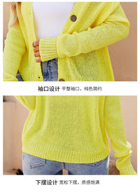 Foreign Trade 2024 Spring and Summer Women's Clothing European and American Casual Raglan Sleeve Knitted Thin Outwear Fluorescent Pink V Neck Knitted Cardigan