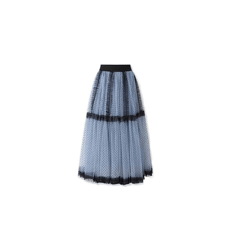 Designed Mesh Large Hem Umbrella Skirt for Women Summer French Romantic Fairy Long Skirt Polka Dot Skirt