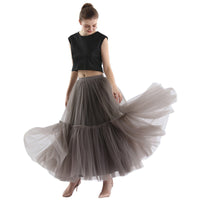 Mesh Skirt for Women 2025 Spring, Summer, and Autumn Long High-Waisted Ladylike Cake Skirt with Pleated Patchwork Midi Skirt with a Large Hem