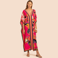 European and American New Positioning Printed Blouse Seaside Vacation Long Dress Loose Blouse Bikini Swimwear Long Gown Women