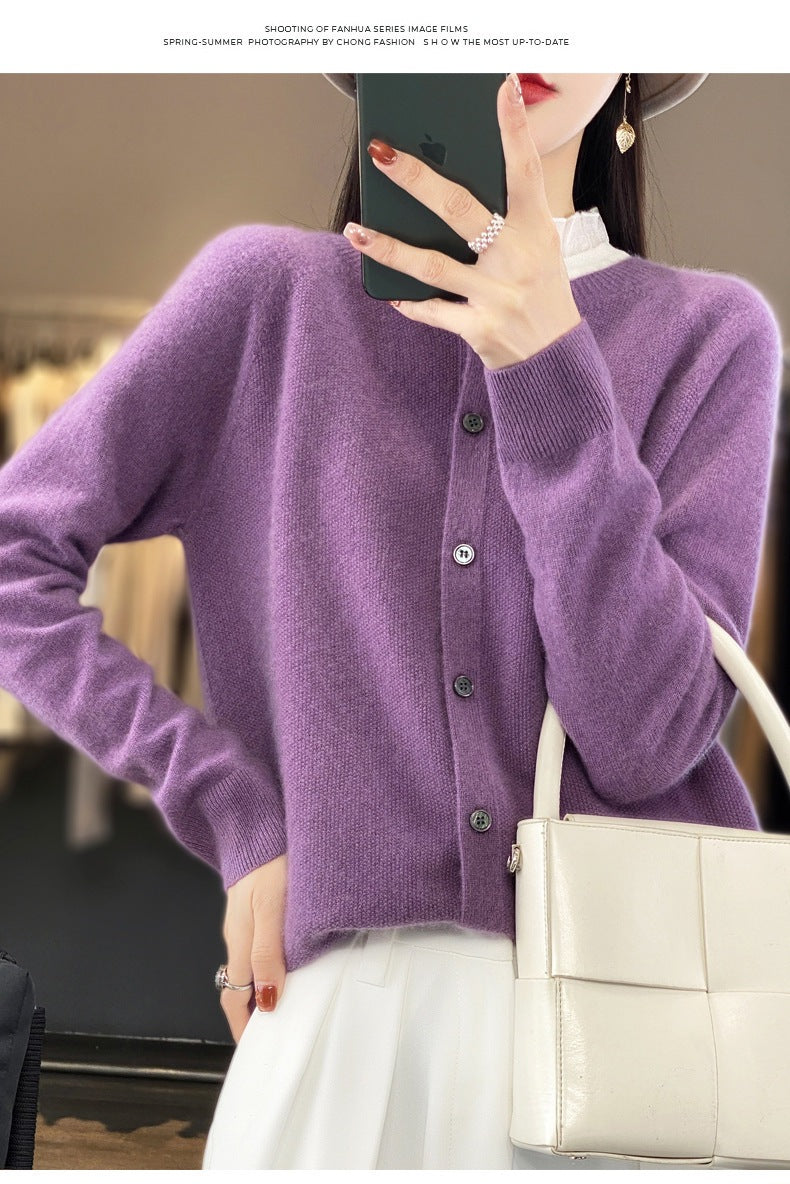 Trendy Knitted Cardigan for Women, Spring and Autumn New Style, Simple Versatile Loose Slimming Soft Round Neck Sweater Jacket