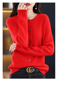 Round Neck Knitted Cardigan for Women, Osmanthus Needle Imitation Outwear Sweater for Women, Loose Spring & Fall Outer Cardigan Sweater Bottoming Shirt